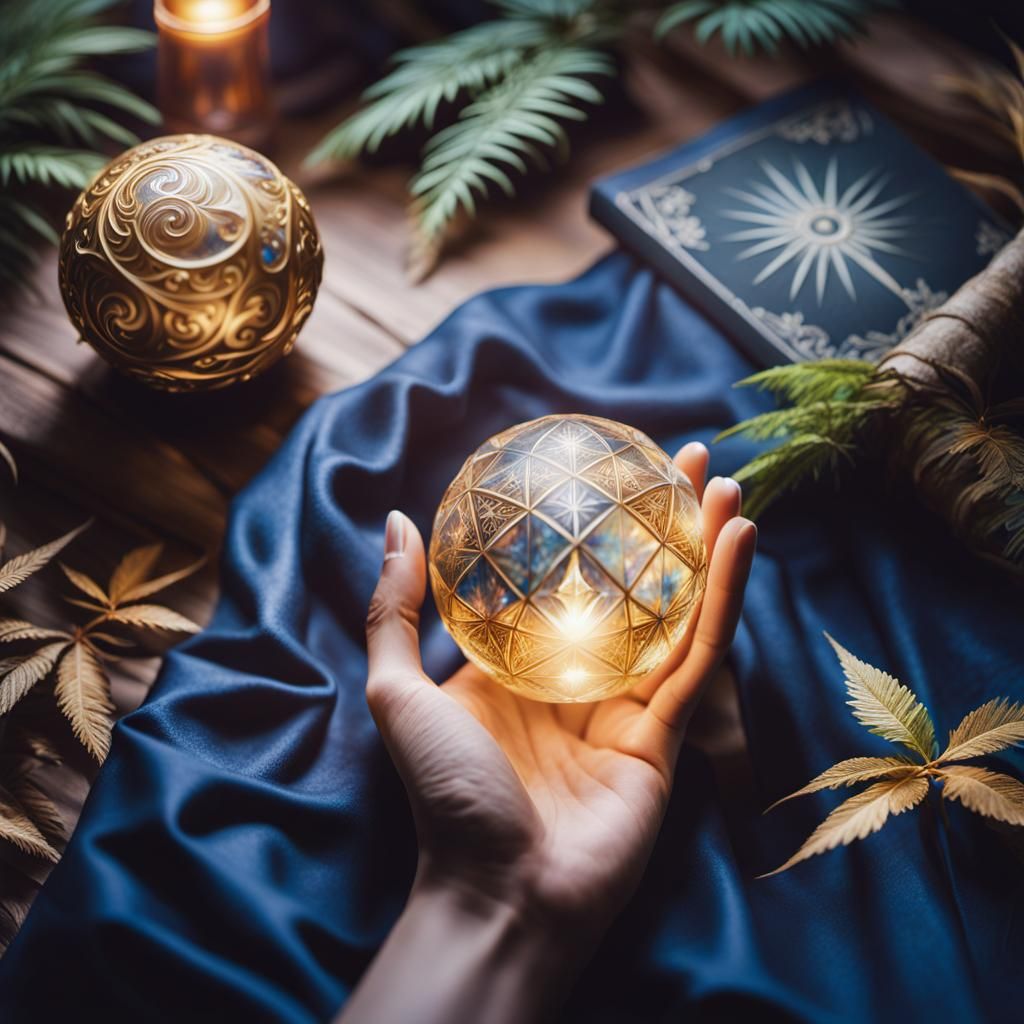 Mystical Woman with Crystal Orb in Lush Forest