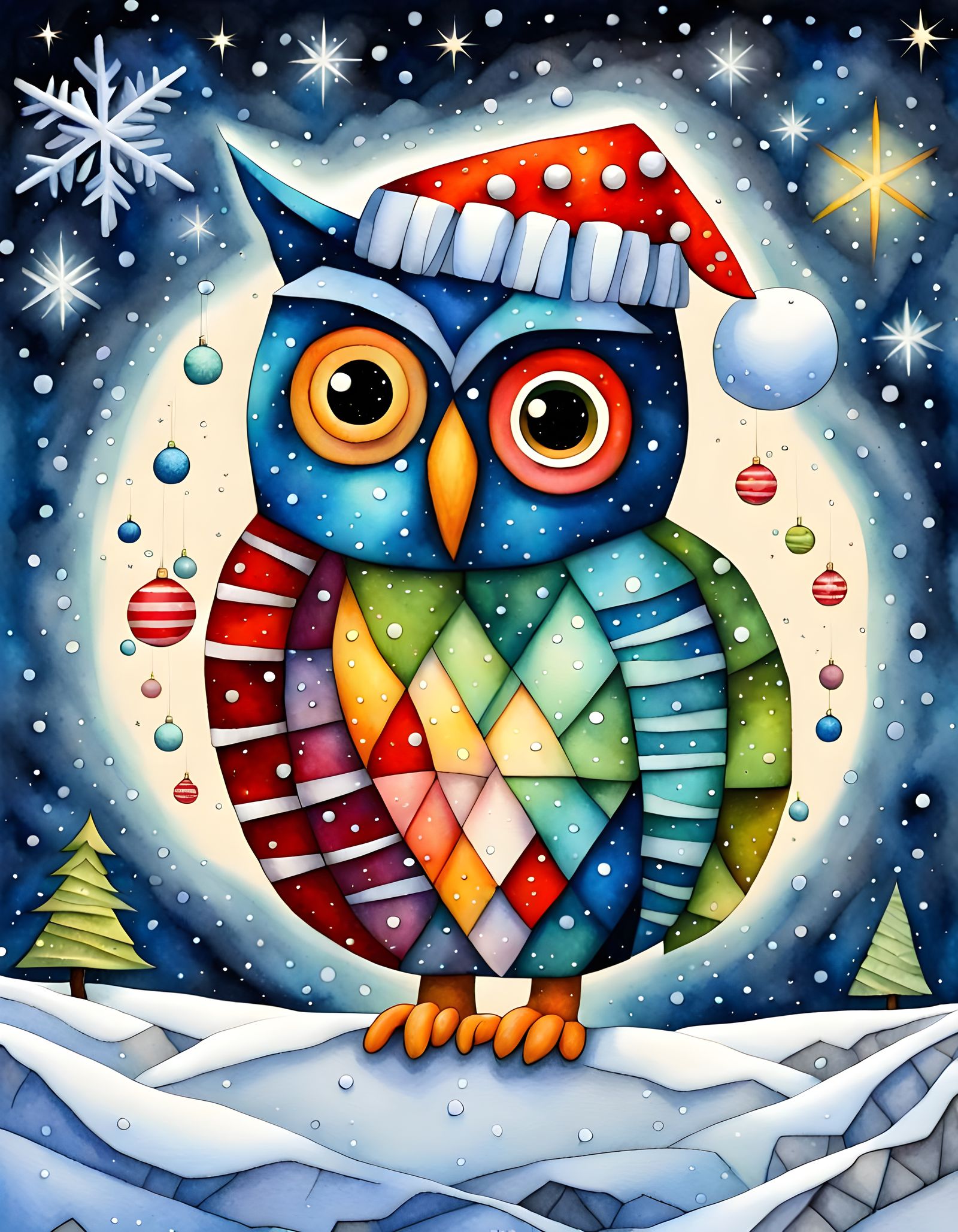 Whimsical Christmas Scene in Aquarelle Style