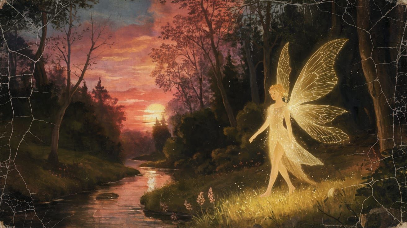 Serene Renaissance Woodland Scene with Glowing Fairy