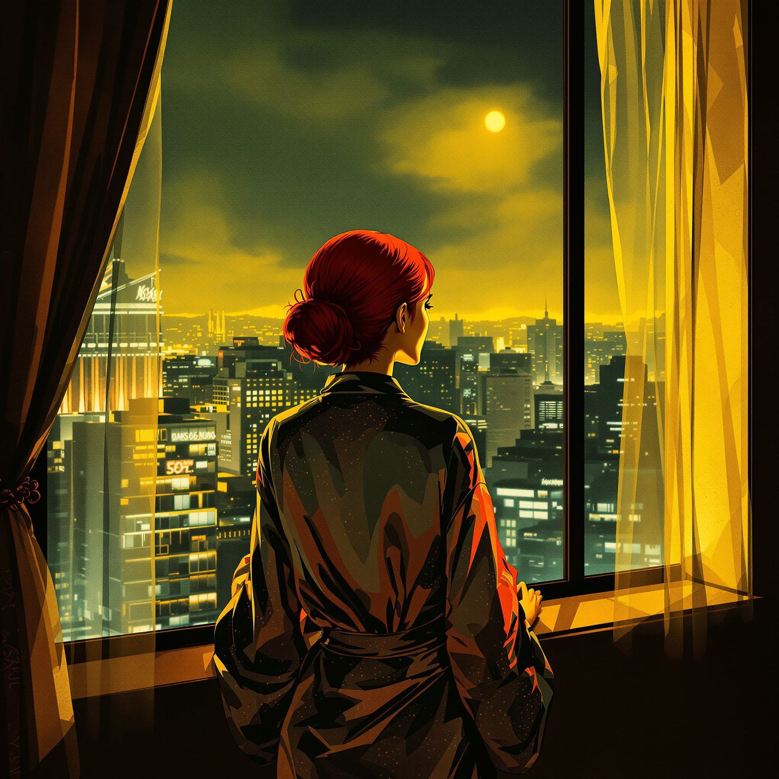 Woman Gazes From Hotel Window In Romantic Melancholy Style