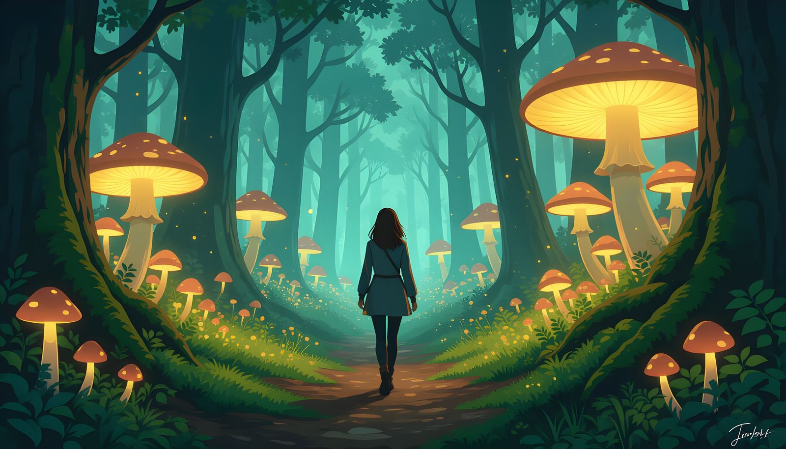 Glowing Mushrooms in Enchanted Forest