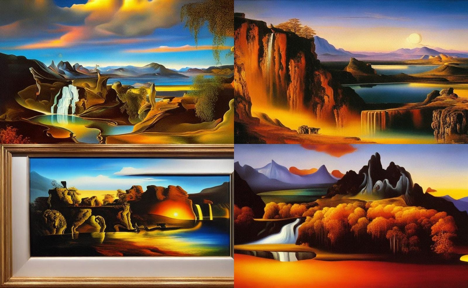 Surreal Mountain Waterfall in Melting Oil Paint