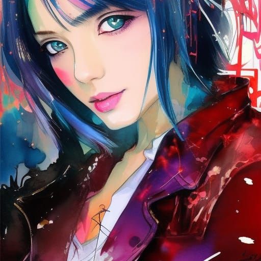 Anime Girl Fashion Model in Detailed Watercolor Art