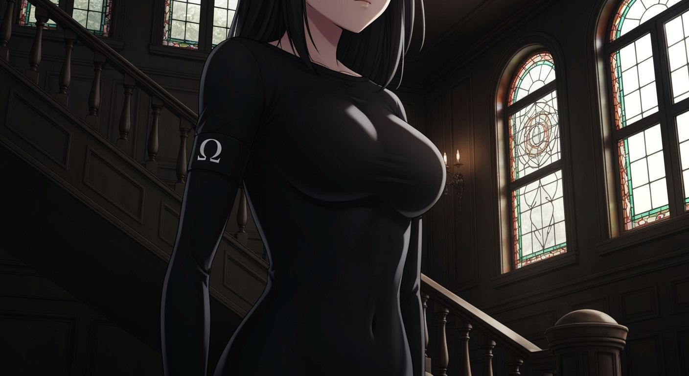 Anime Girl in Dark Mansion with Dramatic Shadows