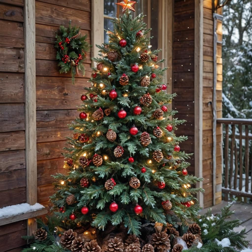 Vintage Christmas Tree on Porch in Detailed Style