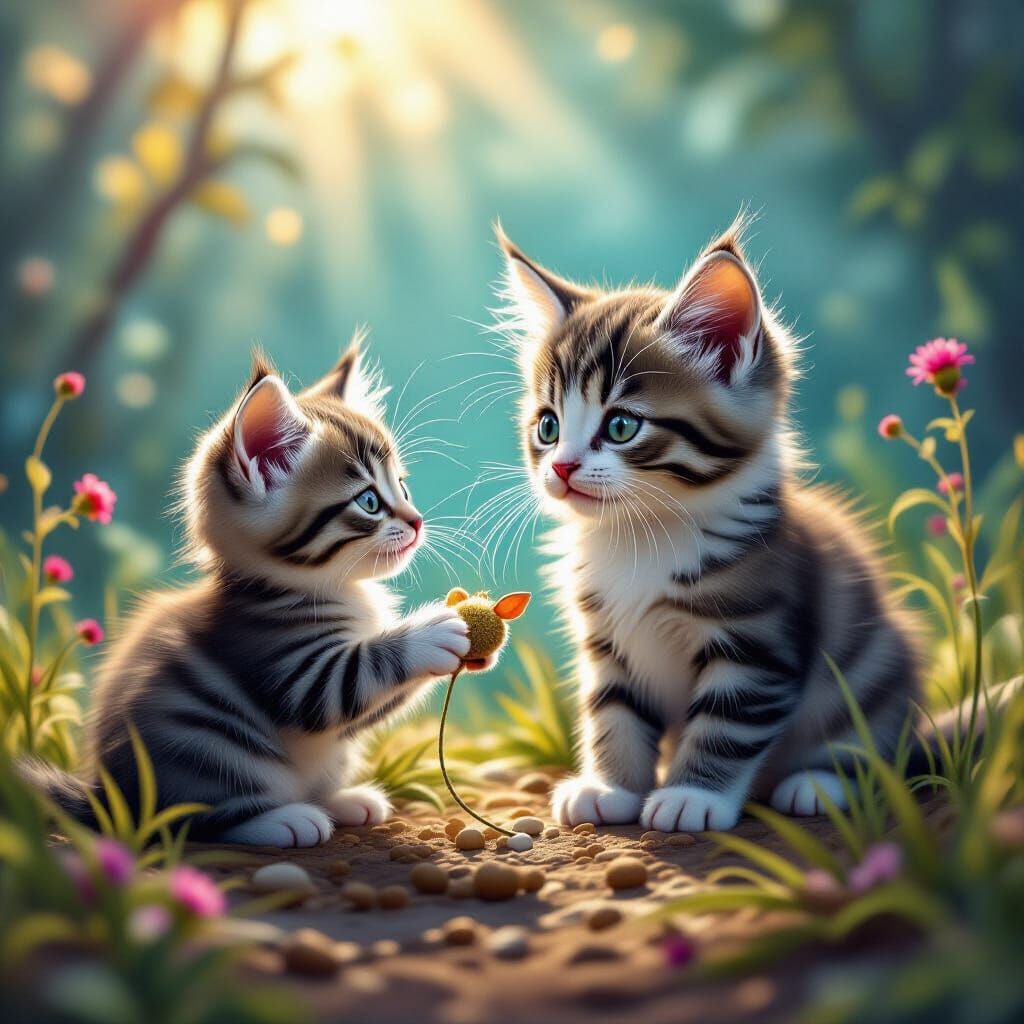 Surreal Kitten Playing with Catnip Mouse