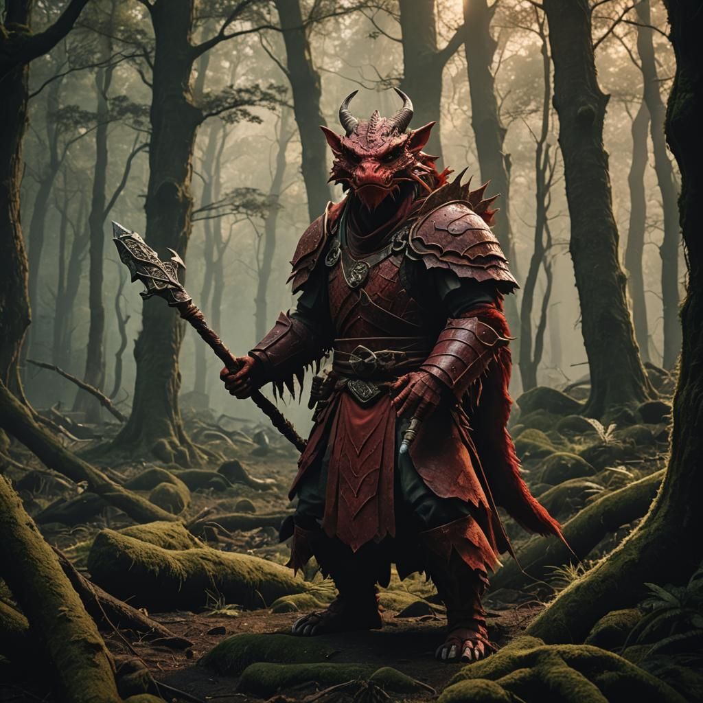 Red Dragonborn Druid in Mystical Forest
