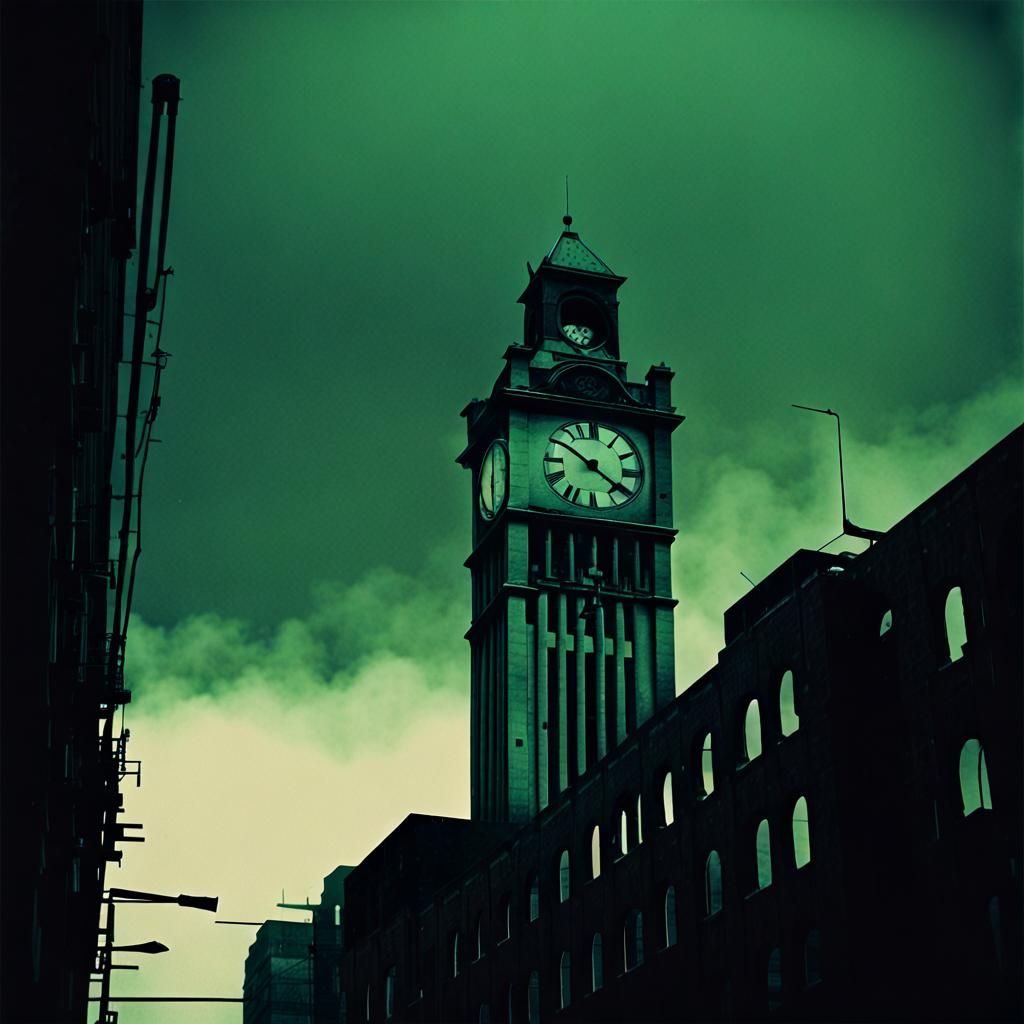 Apocalyptic Clock Tower in Grainy Color