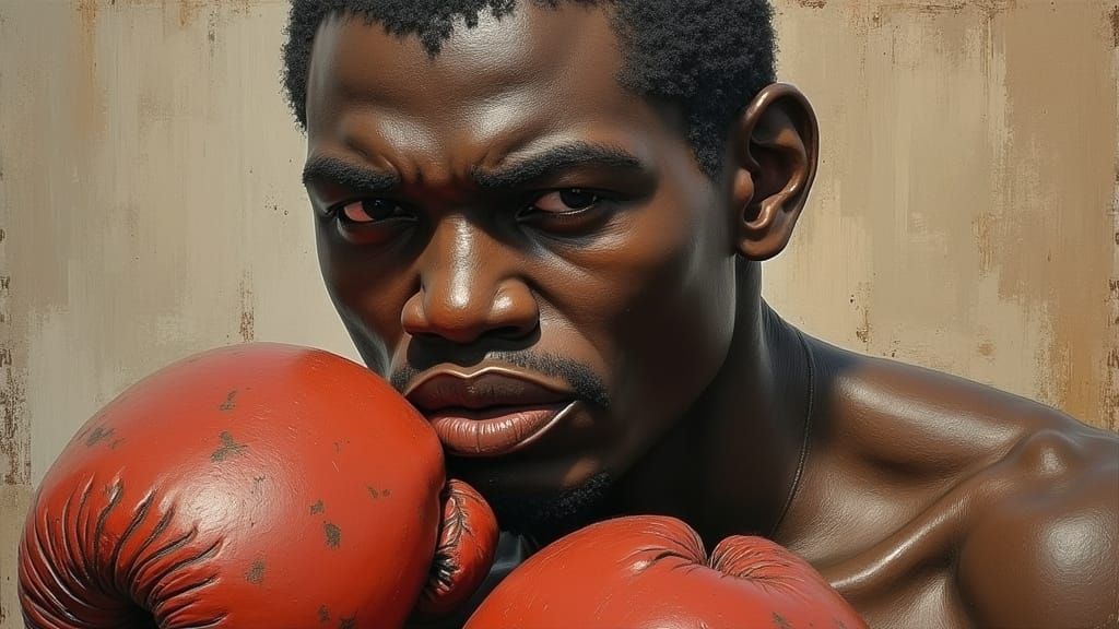 1960s Black Boxer Clay Sculpture in Expressive Style