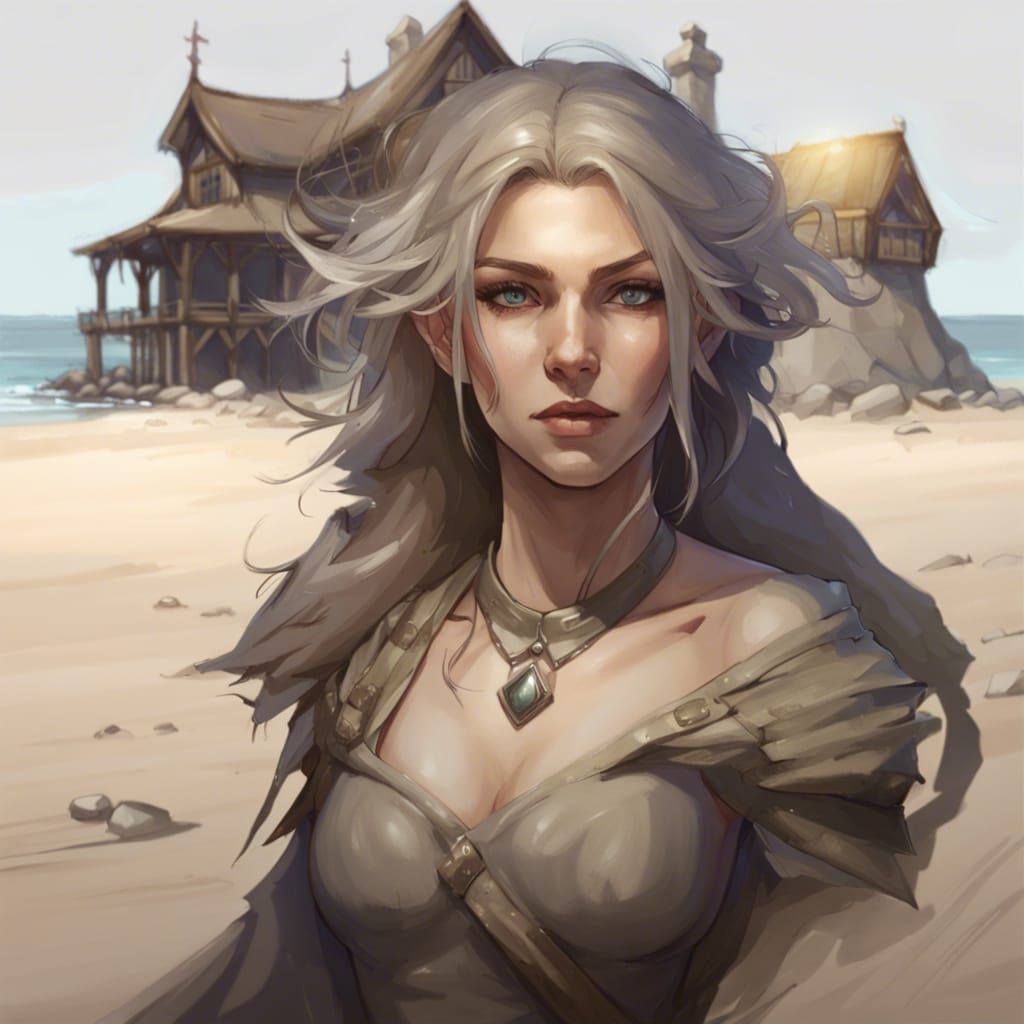 Medieval House on Wild Beach: Fantasy Art Sketch