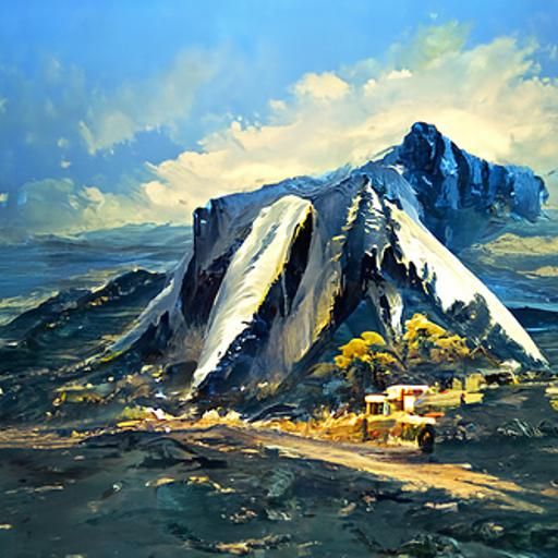 Mountain Range in Oil Painting Style