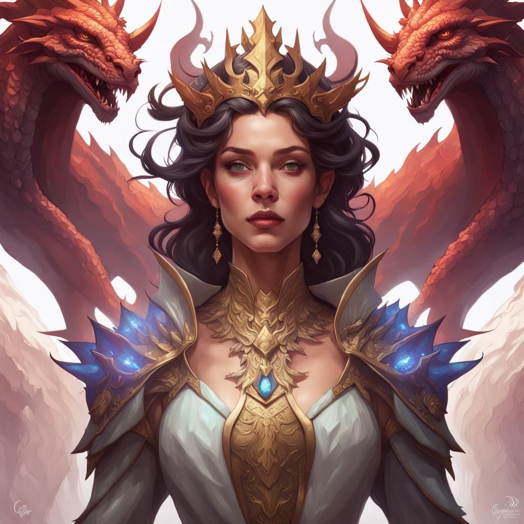 Queen and Dragons Portrait in Hyperdetailed Style