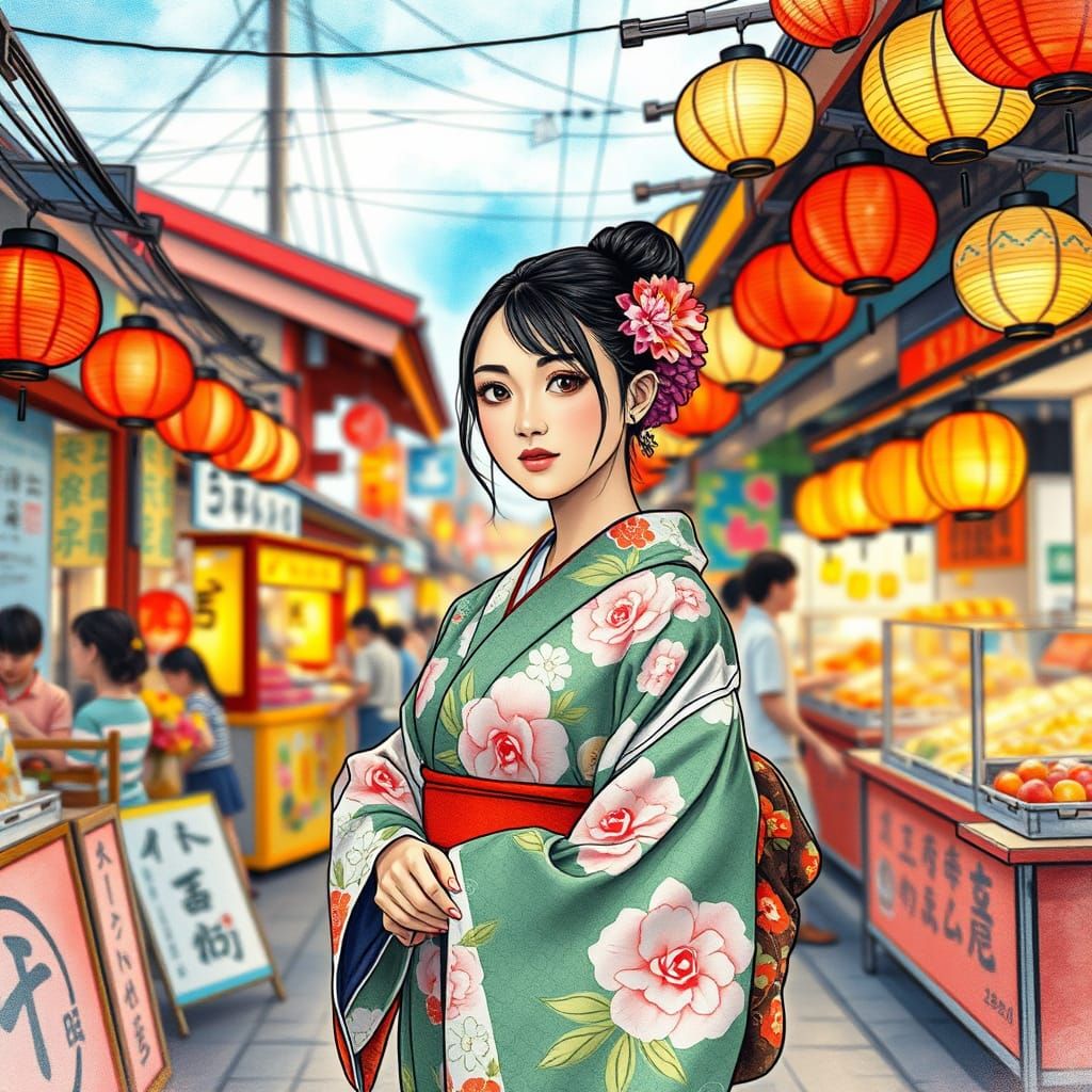 Japanese Festival Portrait in Pop Art Style