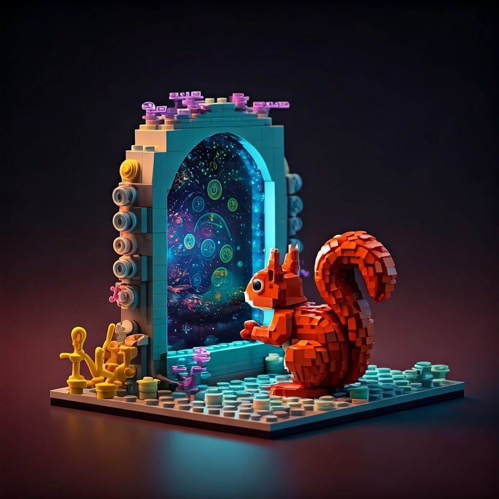 Surreal LEGO Diorama of a Red Squirrel in Whimsical Fantasy ...