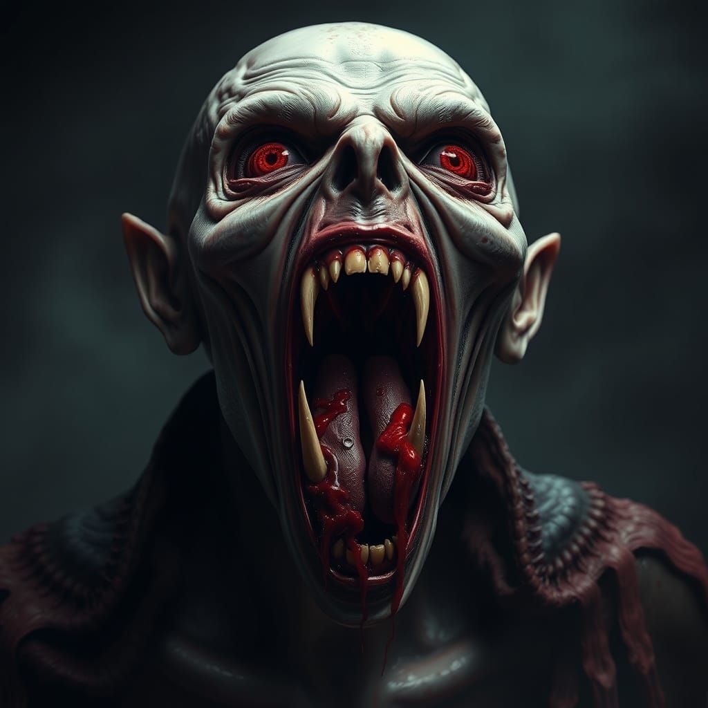 Vampire with Fangs in Dark Surrealist Style