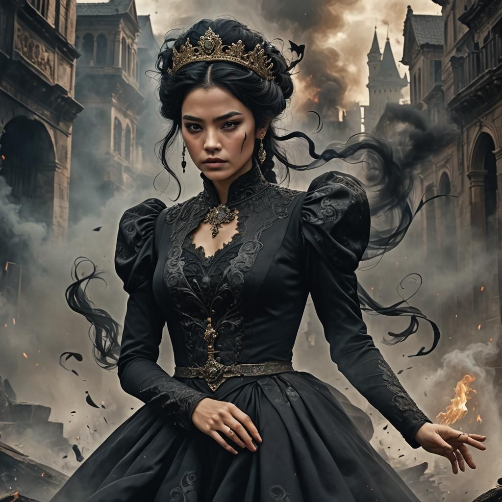 Fantastical Queen Emanating Black Smoke: Fantasy Concept Art