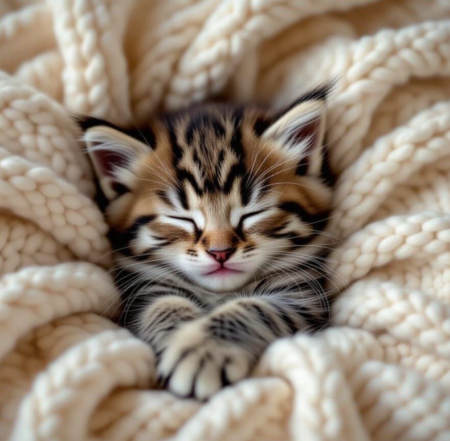 Adorable Maine Coon Kitten Sleeping Peacefully
