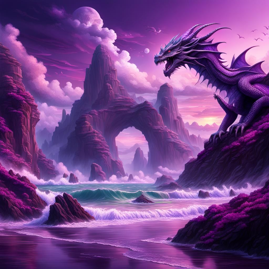 Epic Purple Dragon Landscape: Digital Matte Painting