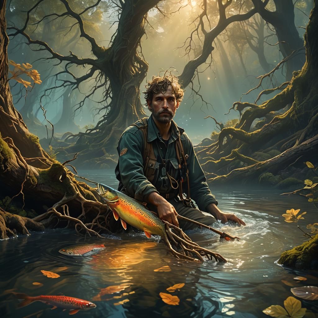 Mystical Forest Fishing in Surreal Style