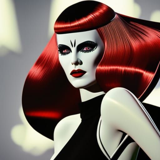 Psycho killer Barbie with crimson red hair& red eyes& Black eyeshadow& Red eyeliner& Red lipstick& porcelain white compl...