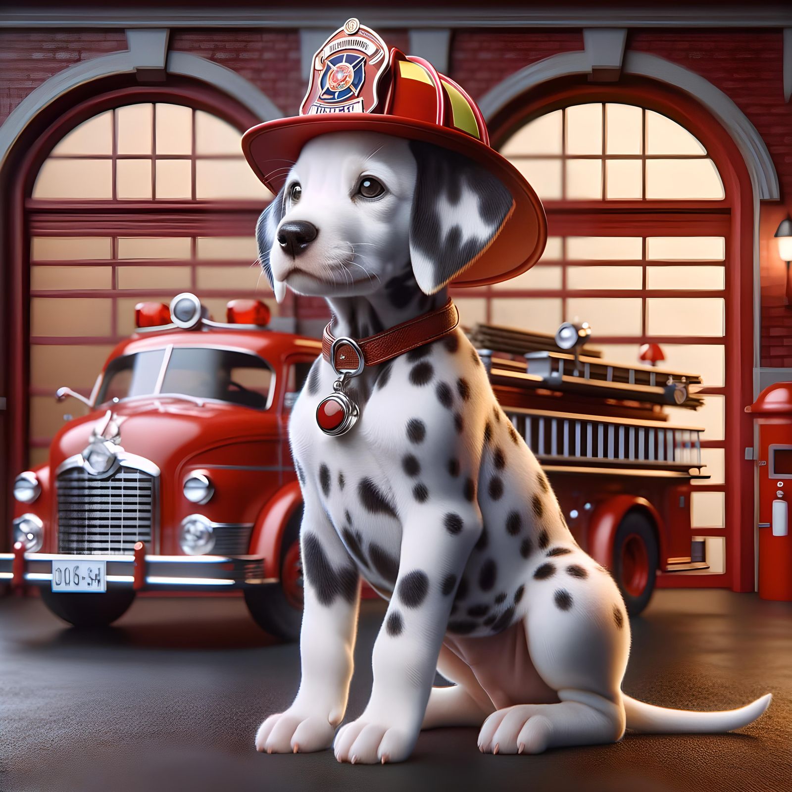 Dalmatian Puppy at Firehouse in Realistic Style