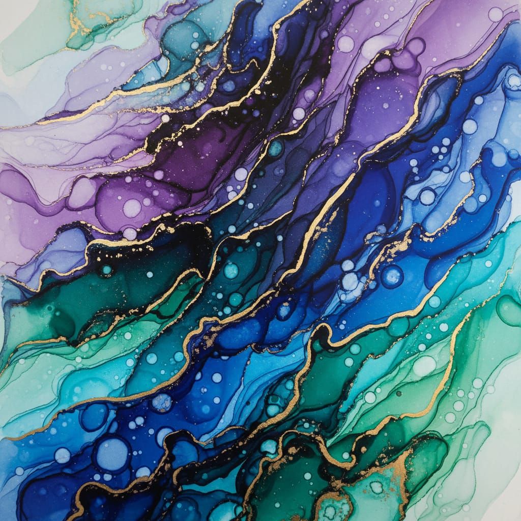 Iridescent Fluid Art Forest Painting with Mermaid Colors