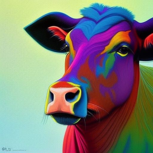 Hyperrealistic Cow Portrait in Splash Art Style
