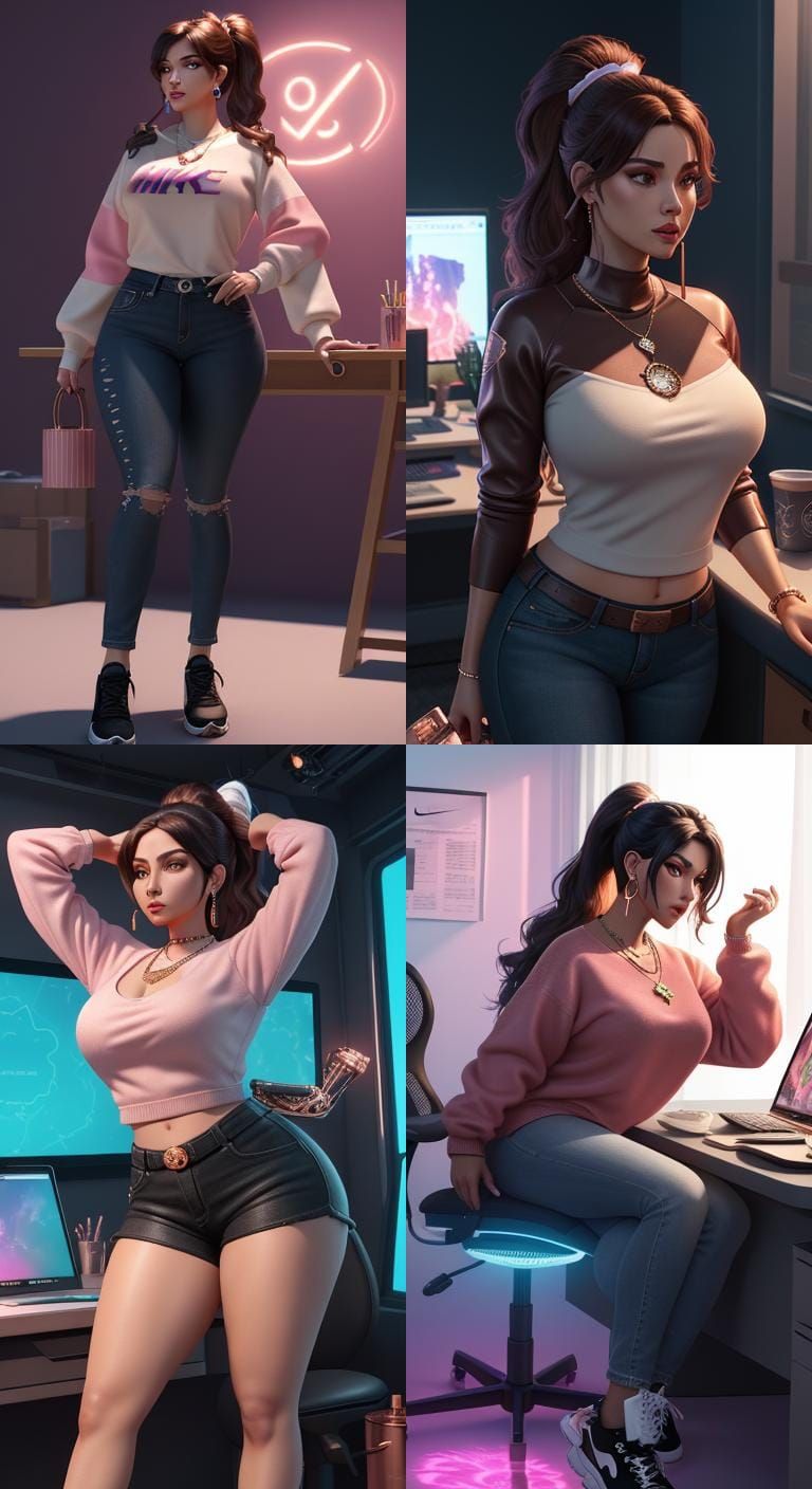 Cartoon Latin Woman in Rose Gold Outfit, 3D Digital Art