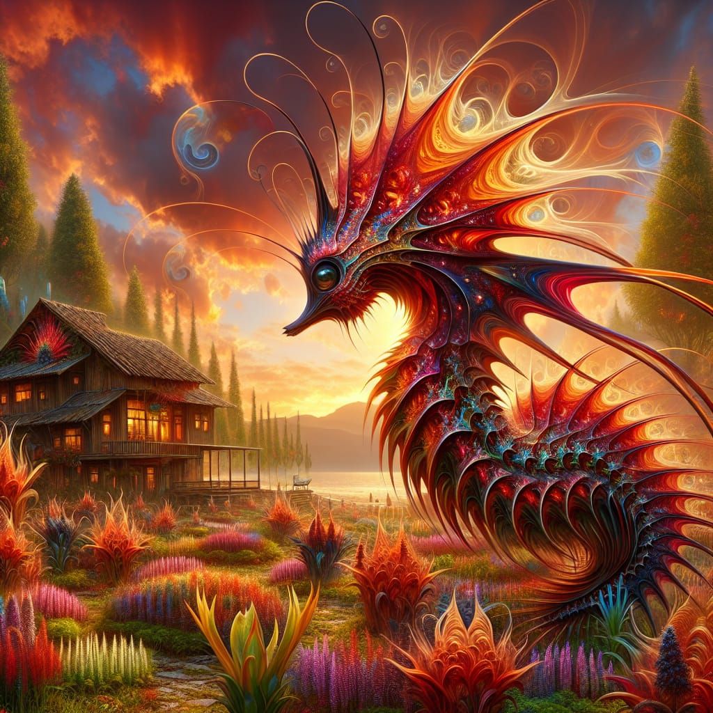 Surreal Alien Creature in Permaculture Garden