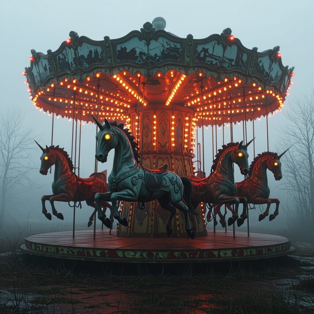 Nightmarish Carousel with Mutated Sea Creatures