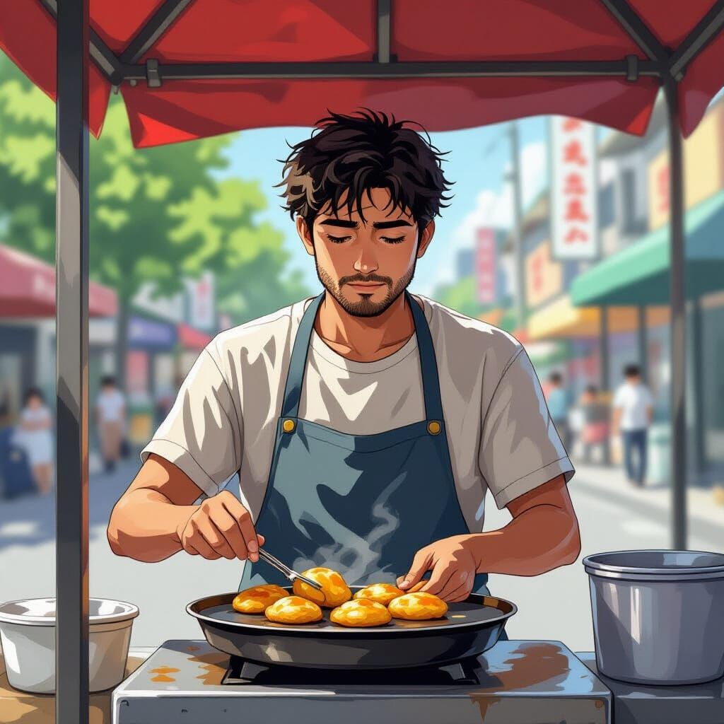 Pakora Stall Portrait in Anime Manga Style