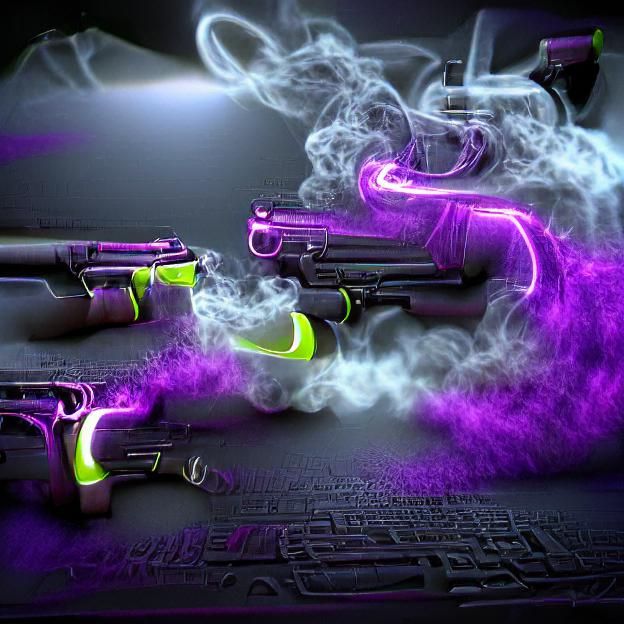 Gun Scene with Neon Tracers in 8k Vray