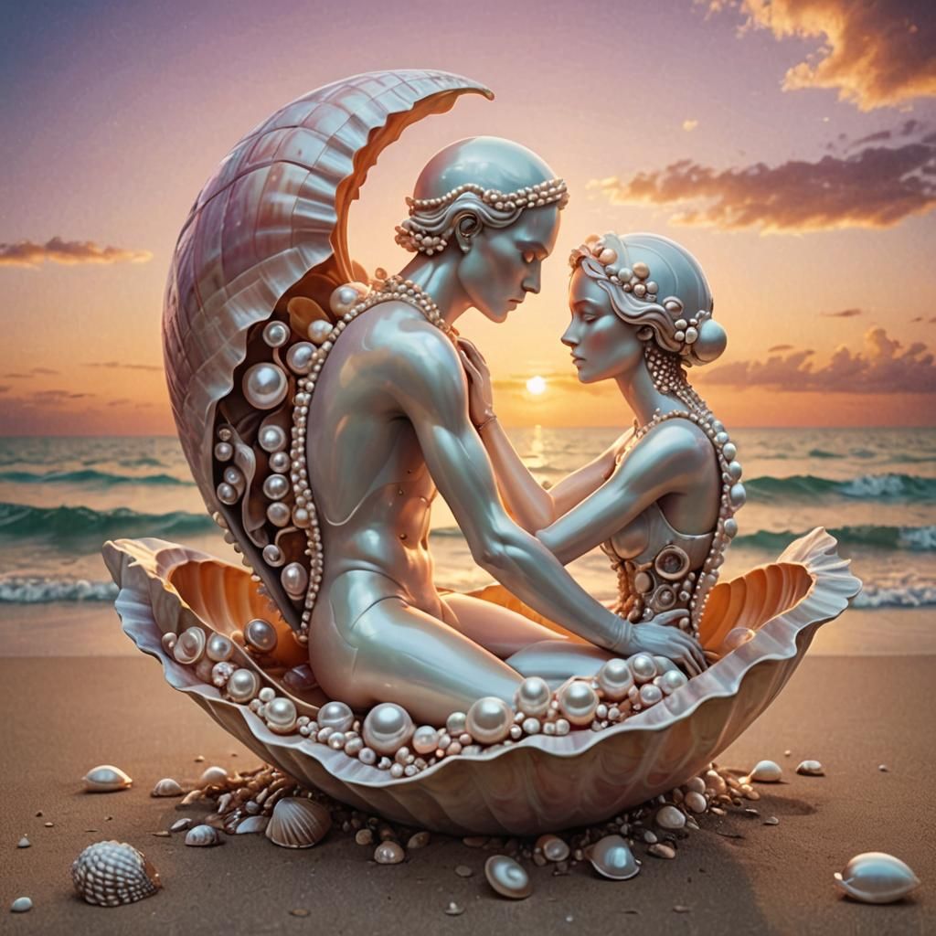 Romantic Pearl Shell Creature Sunset Harmony