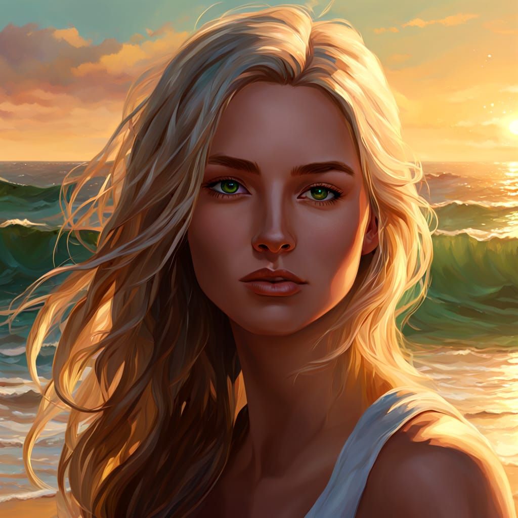 Seaside Girl in Vibrant Oil Painting