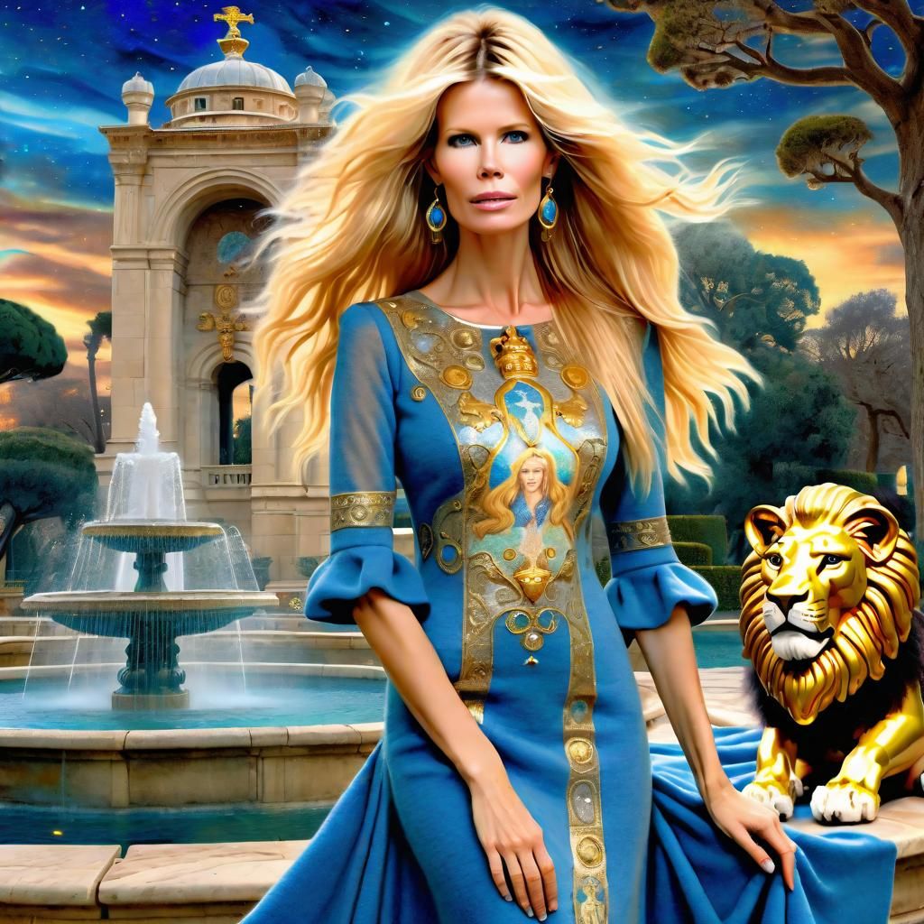 Claudia Schiffer in Byzantine Empire with Lions