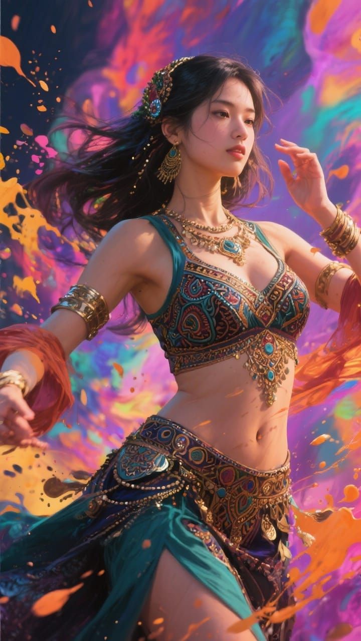 Japanese Bellydancer in North African Outfit, Dynamic Pose