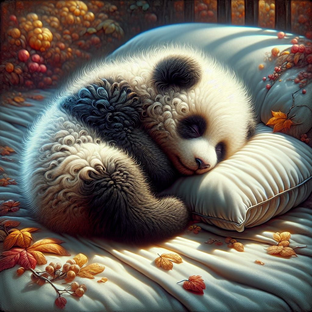 Sleeping Baby Panda in Whimsical Autumnal Hues
