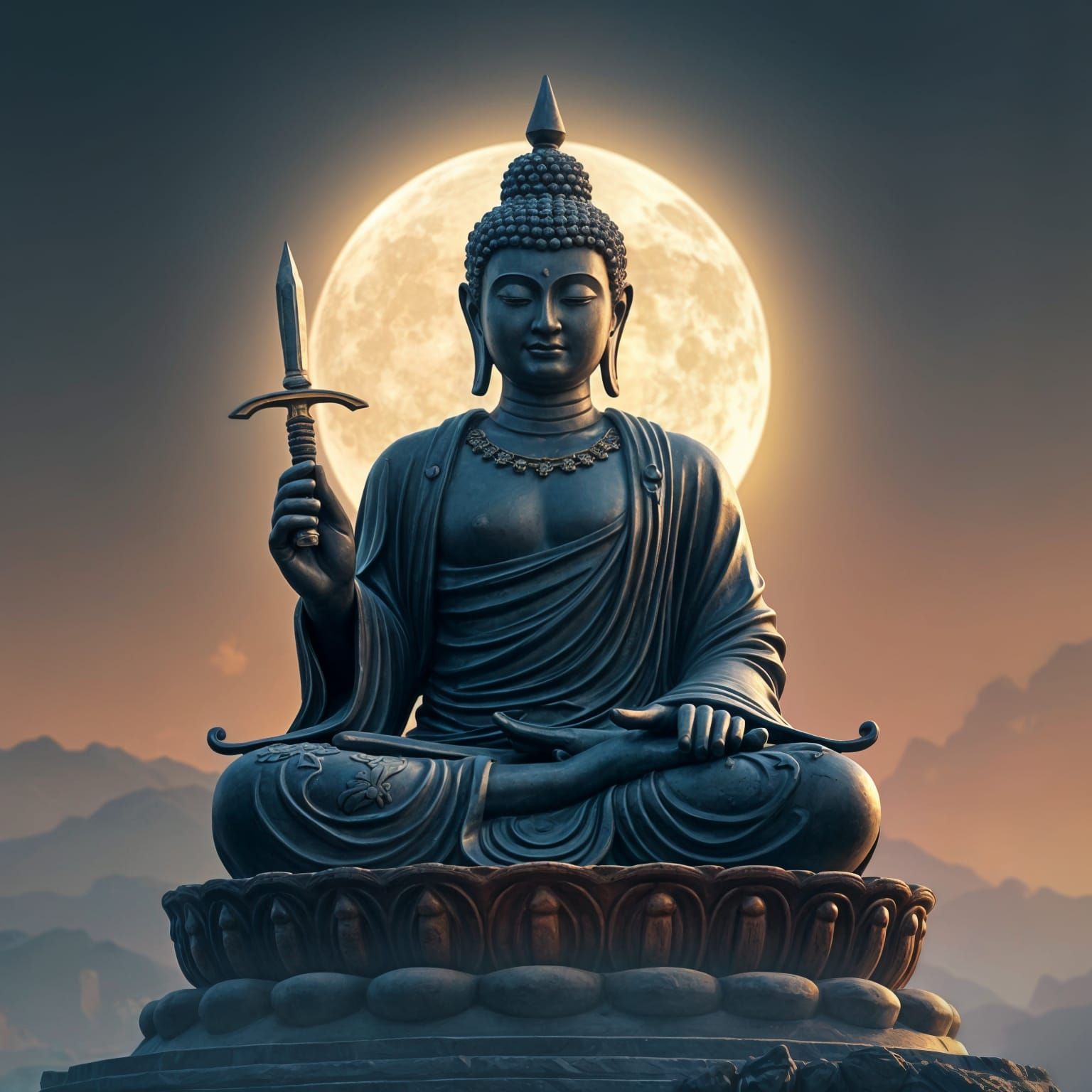 Buddha Under the Full Moon: A Fusion of Ancient Wisdom and M...