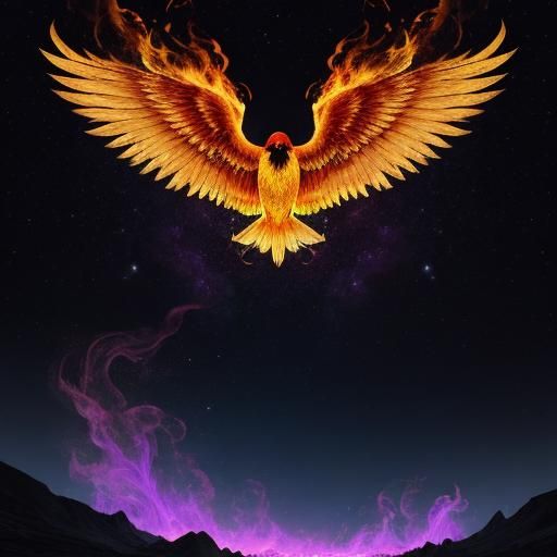 Fiery Bird in Astral Cosmic Illustration