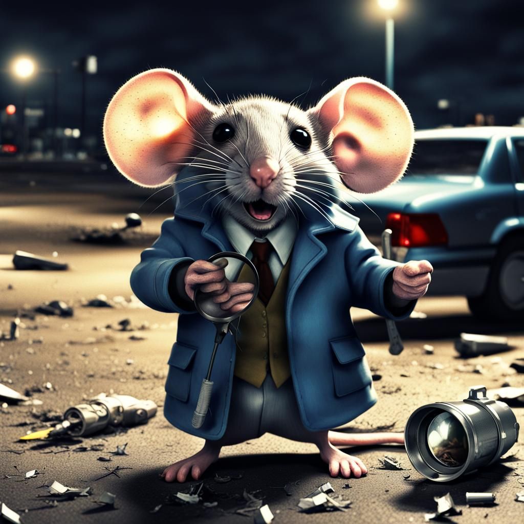 Hyperrealistic Mouse Detective Investigates Parking Lot Crim...