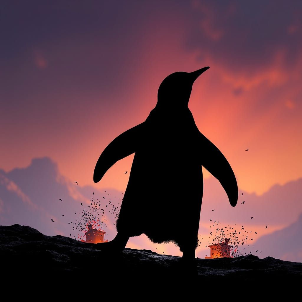 Ethereal Penguin Silhouette Takes Flight in a Fantastical Re...