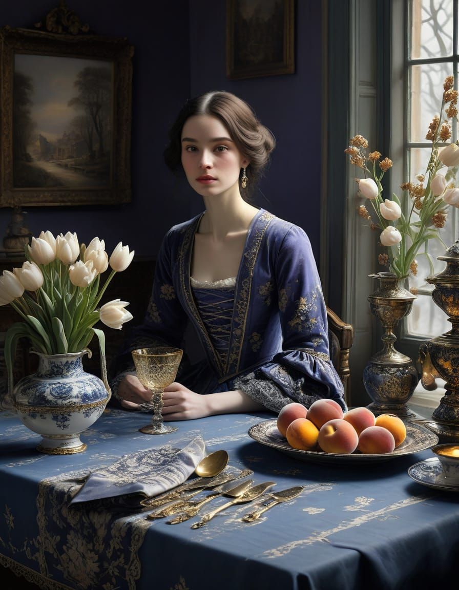 Elegant Lady in 18th-Century Velvet and Lace