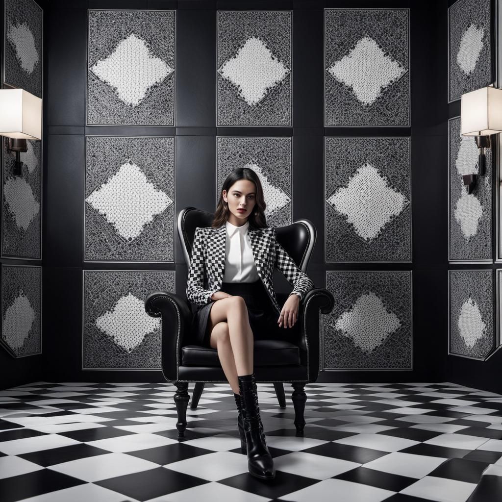 Woman in Checkered Outfit: Hyperrealistic Art