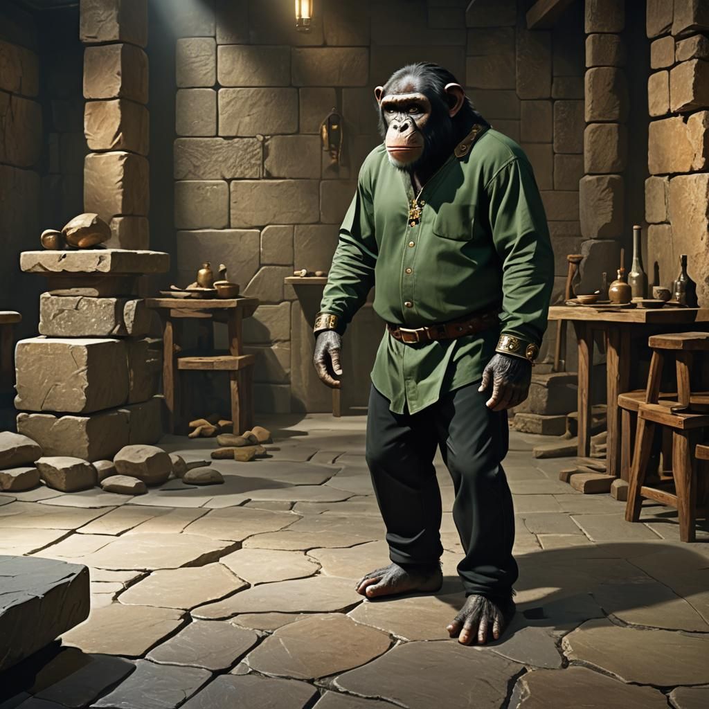 Cornelius the Chimpanzee Concept Art in Stone Room