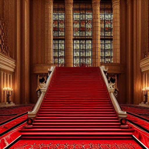 Majestic Throne Room with Red Carpet in Art Deco