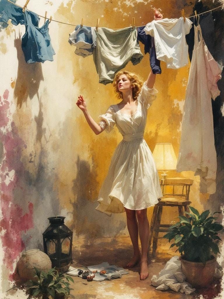 1950s Housewife in Dramatic Vintage Art Style