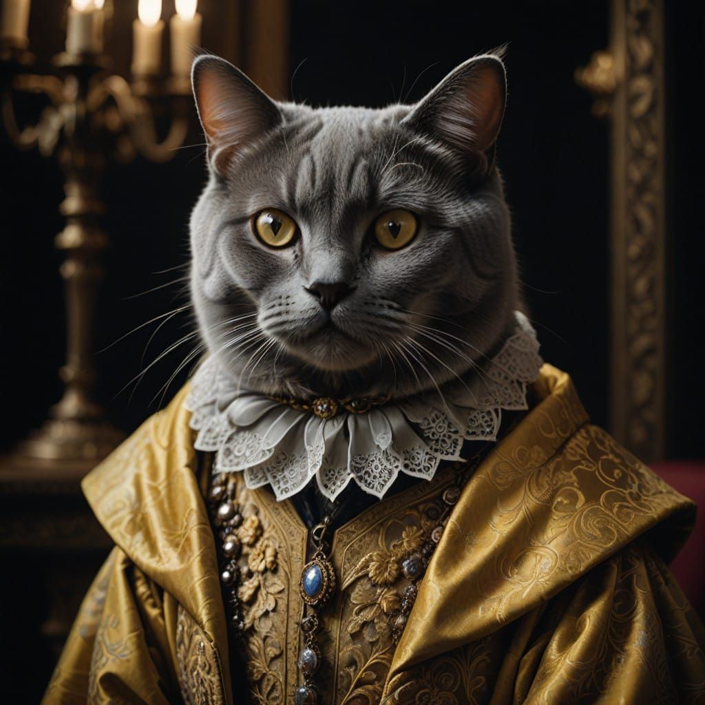 Elegant Chartreux Cat in Renaissance Attire
