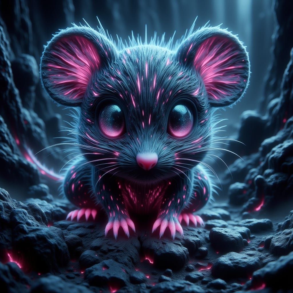 Biomechanical Chibi Mouse Emerges from Obsidian Island in Su...