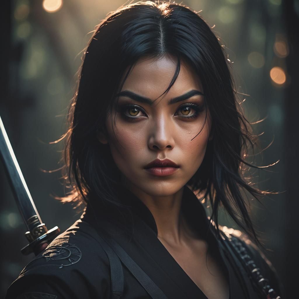 Dark Fantasy Ninja Portrait with Katana