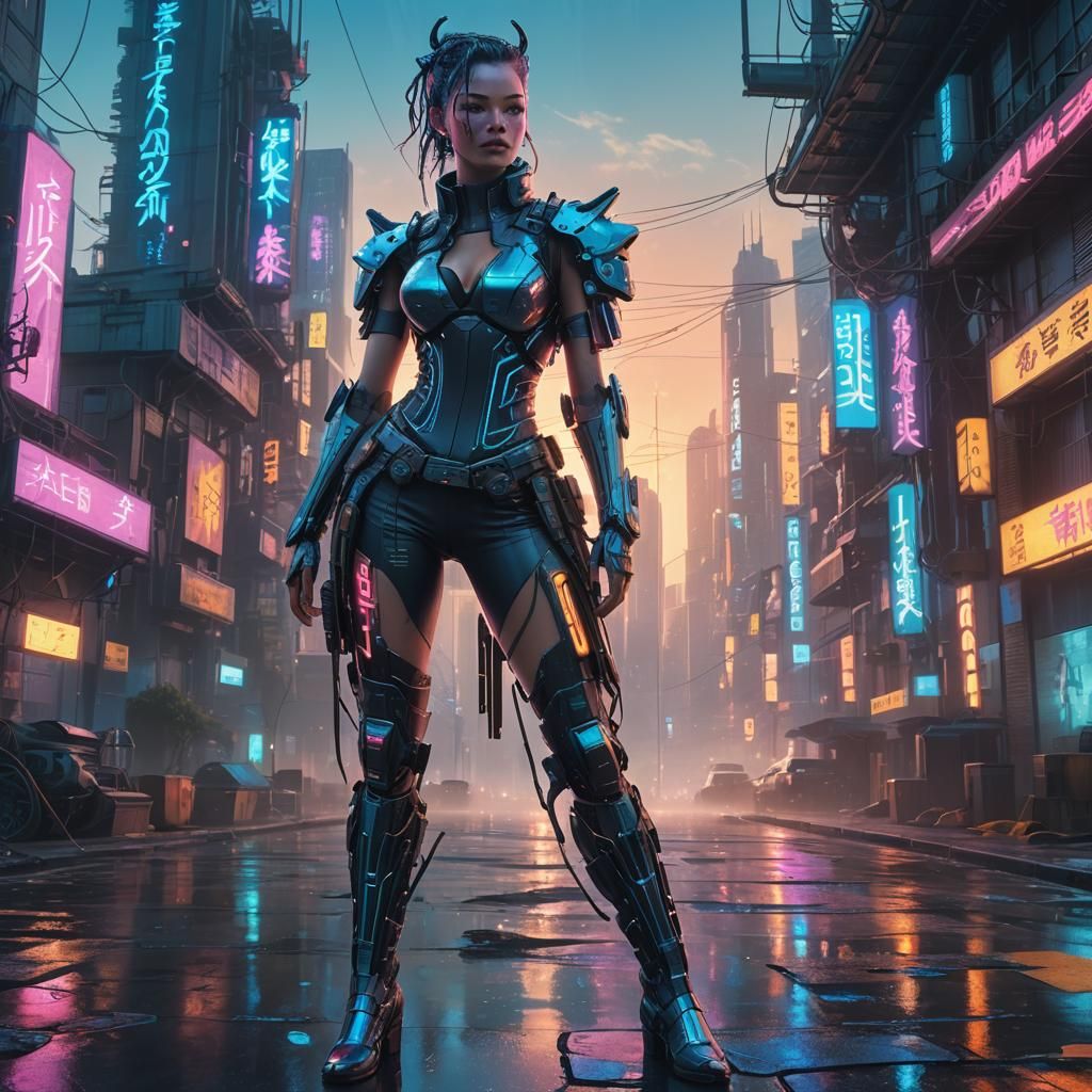 Cyberpunk Goddess Portrait in Vivid Digital Art Style